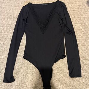 Zara Black Long Sleeve Lace Bodysuit